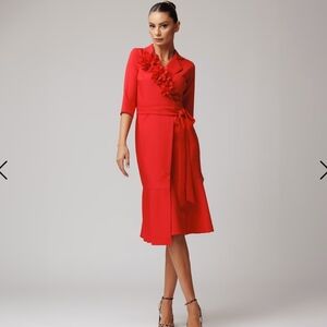 NWT WOLF & BADGER Red Wrap Blazer Dress With Flowers